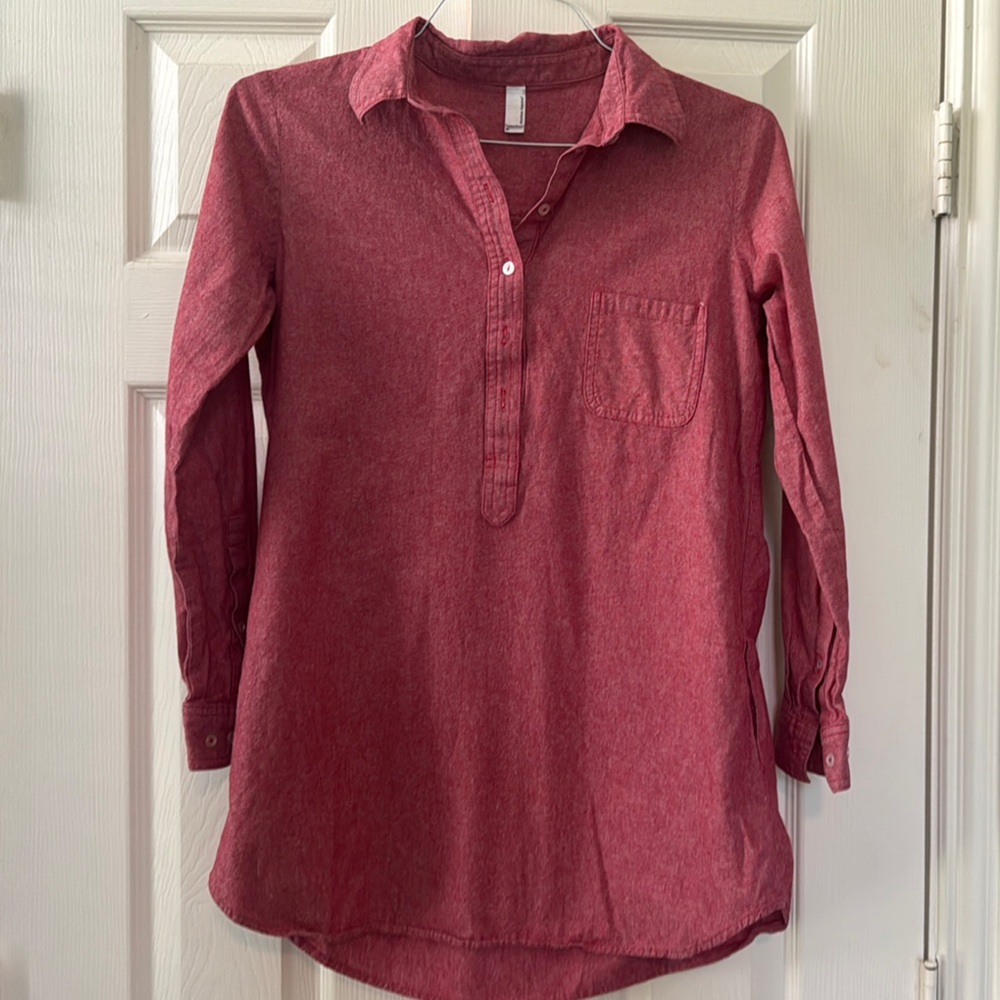 American Apparel Women's Casual Red Button Down Shirt Dress w/ Pockets